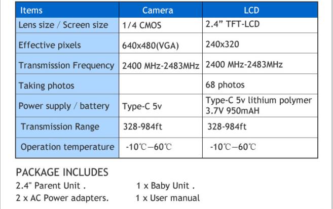 2.4 inch wireless camera standby music baby camera